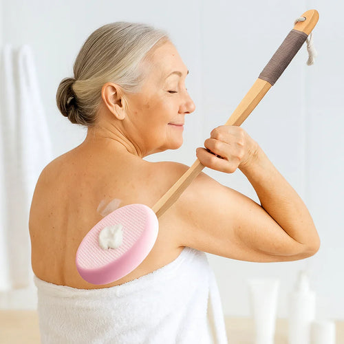 Effortless Bath Brush for Seniors – Back Lotion Applicator with Replaceable Pads