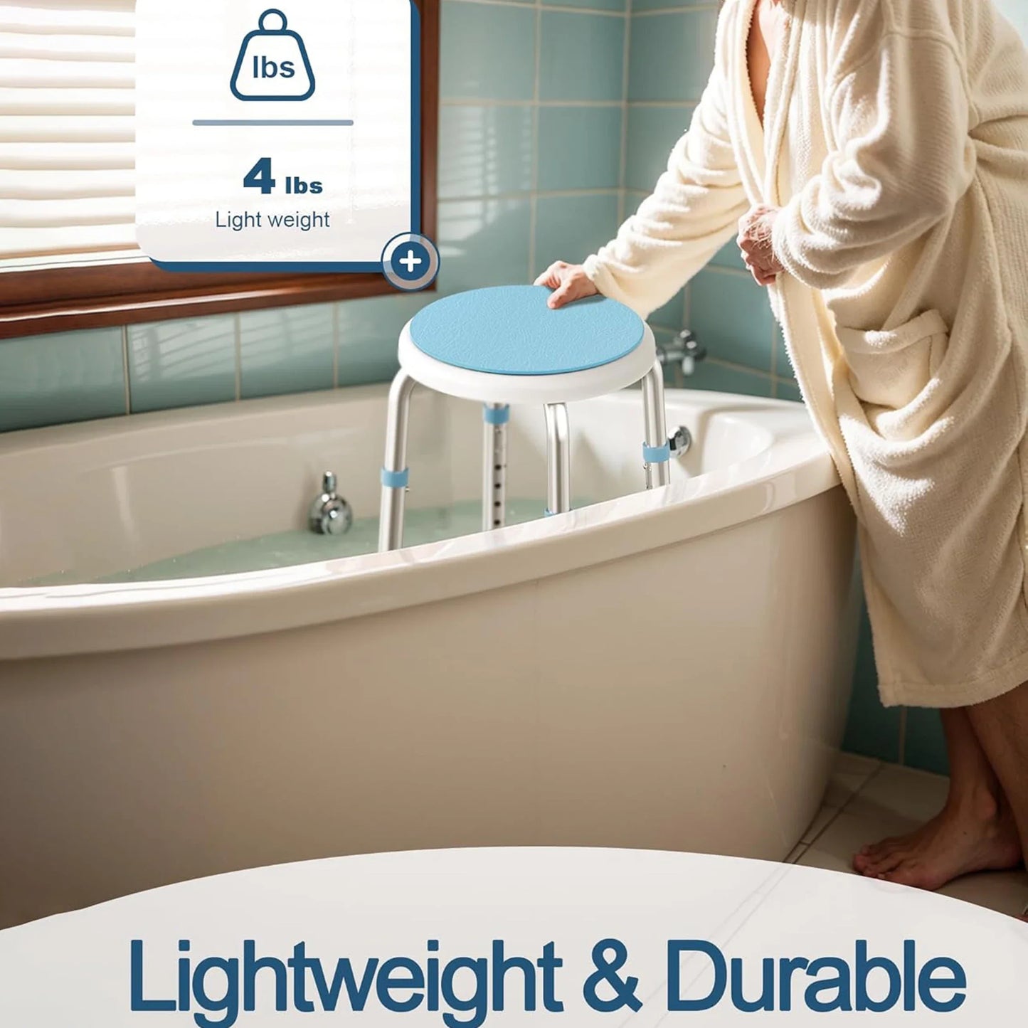 Lightweight Shower Stool for Seniors – 360° Swivel & Safety Features