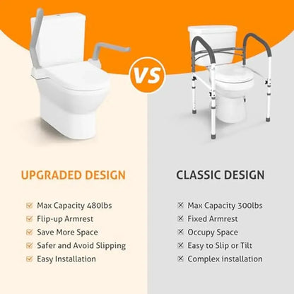 Toilet Safety Frame with Arms – Foldable Aluminum Alloy Hand Rail for Seniors, 480 lbs Capacity