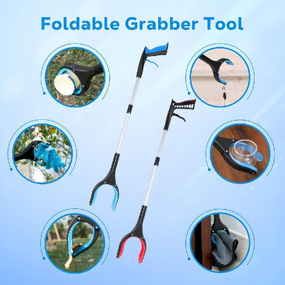 32" Foldable Reacher Grabber Tool – Heavy Duty Extended Reach Grabber with Claw Grip For Elderly